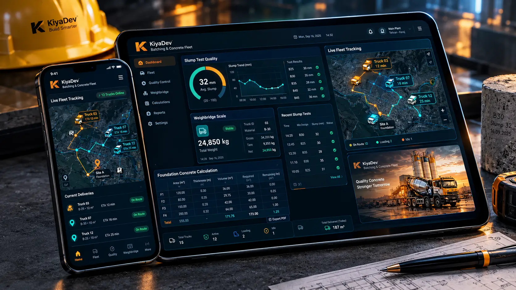 اپلیکیشن موبایل مدیریت ناوگان تراک میکسر و وبسایت محاسبه آنلاین حجم بتن ریزی فونداسیون و سقف