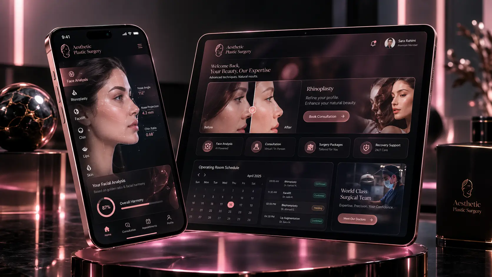 اپلیکیشن موبایل مدیریت پرونده جراحی زیبایی و وبسایت کلینیک فوق تخصصی جراحی پلاستیک