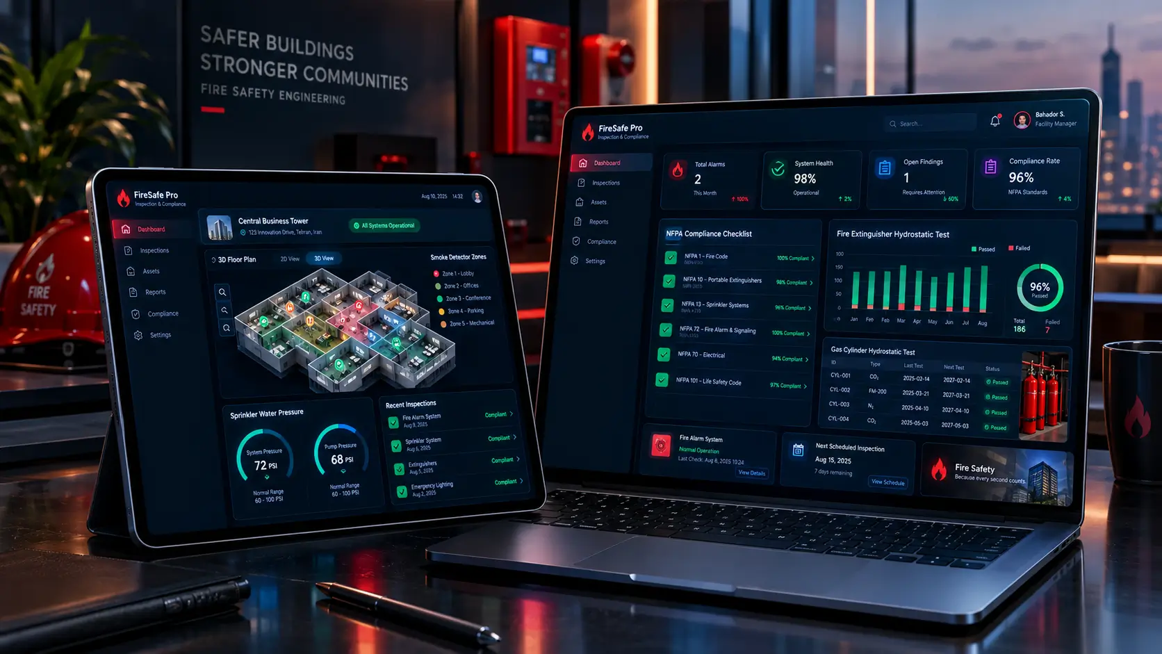 اپلیکیشن موبایل مدیریت بازرسی آتش نشانی و سایت محاسبه آنلاین سیستم های اعلام و اطفاء حریق