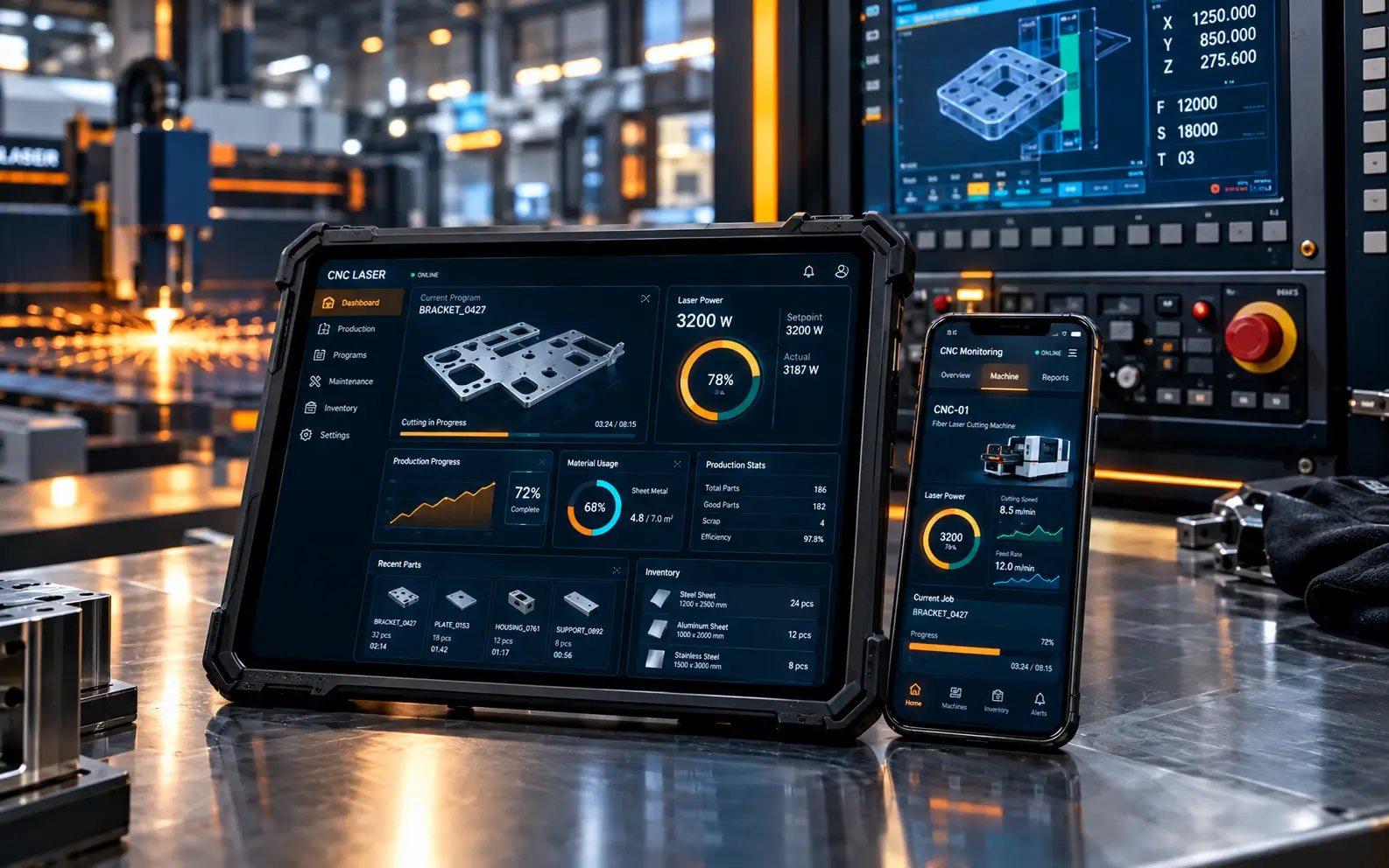 اپلیکیشن موبایل مدیریت انبار قطعات ماشین آلات صنعتی و وبسایت فروش دستگاه های CNC و لیزر فایبر