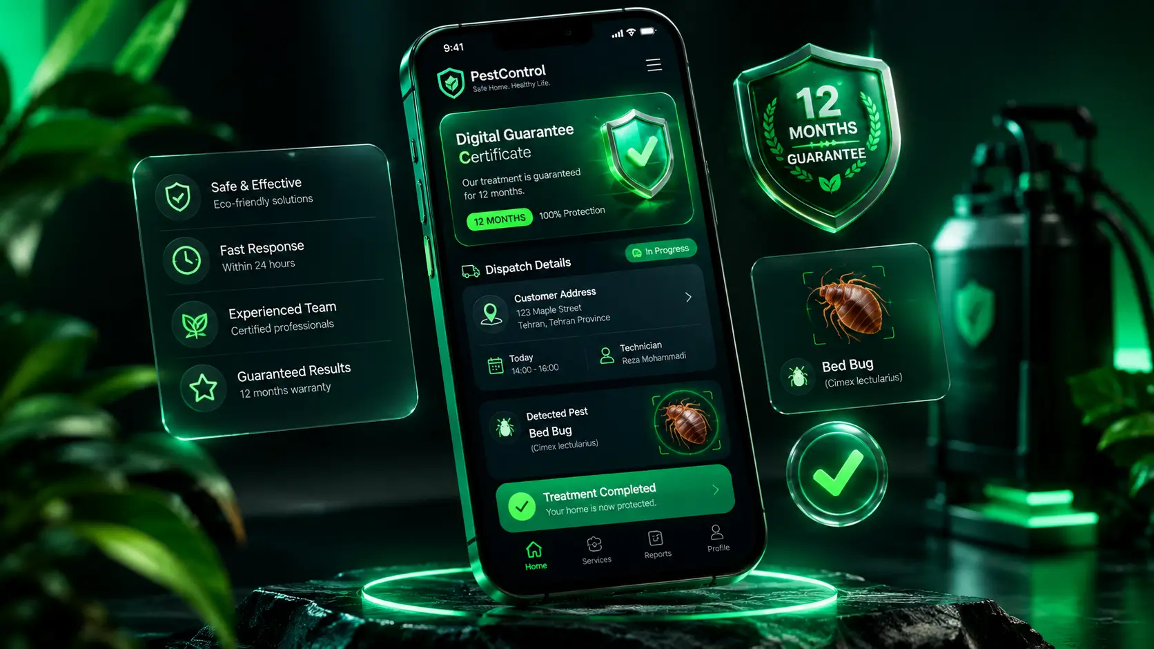 اپلیکیشن موبایل مدیریت تکنسین و سایت خدمات سمپاشی